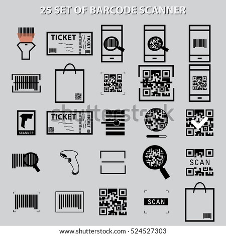 set of barcode scanner and QR code icons. vector illustration