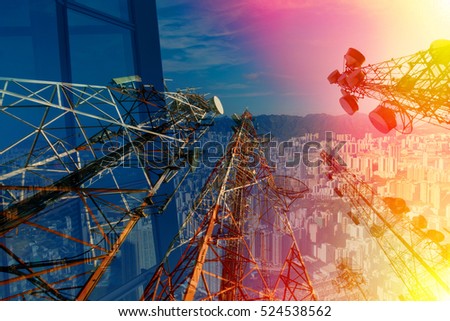 Telecommunication concept with cityscape background