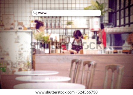 Coffee cafe with address bar, online shopping background.vintage tone.