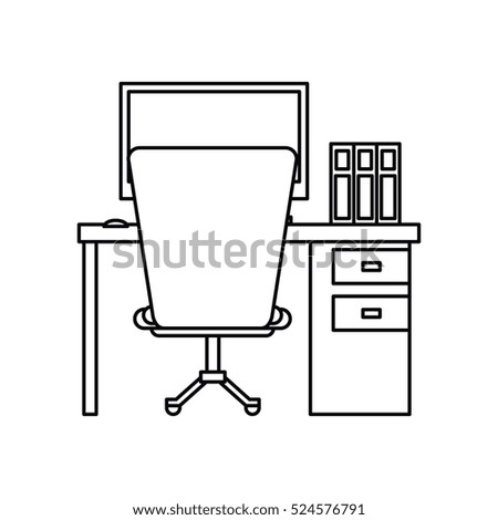 pictogram worplace desktop computer books chair