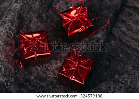 Gift boxes on warm background. Merry Christmas concept