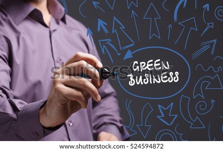Technology, internet, business and marketing. Young business man writing word: green business