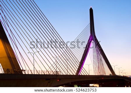 Zakim Bunker Hill Memorial Bridge at night in Boston, Massachusetts, USA