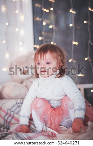 Little princess baby girl with toy bear