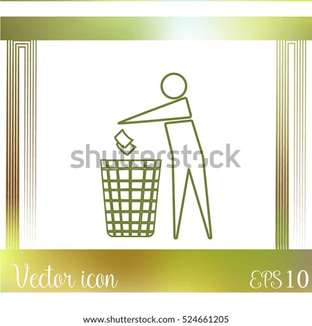 Recycle icon, man throwing trash into dust bin vector