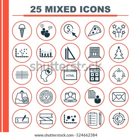 Set Of 25 Universal Editable Icons. Can Be Used For Web, Mobile And App Design. Includes Elements Such As Report, Human Mind, Blank Ribbon And More.