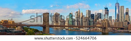 Brooklyn Bridge and Cityscape of New York. Panoramic view Royalty-Free Stock Photo #524664706