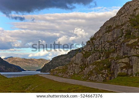 Scenic road and beautiful mountains in Norway.