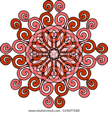 Red outline Mandala. Decorative round ornament. Yoga logo, background for meditation poster. Unusual flower shape. Template mandala