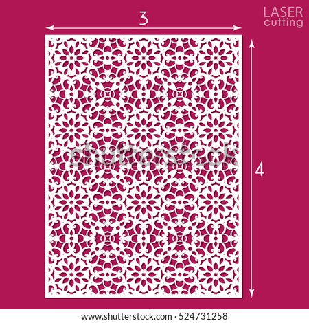 Ornamental panel with pattern, die cutting. May be use for laser cutting. Template for wedding invitation or greeting card. Cabinet fretwork panel. Metal design, wood carving.
