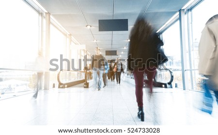 blurred Exhibition visitors in a corridor