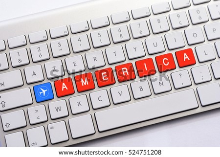 AMERICA writing on white keyboard with a aircraft sketch