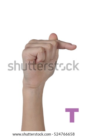 Letter T made by human hand and fingers isolated on white background. Sign nonverbal alphabet
