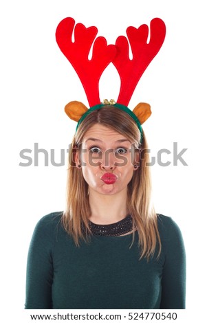 Picture of a funny beautiful girl with reindeer slide
