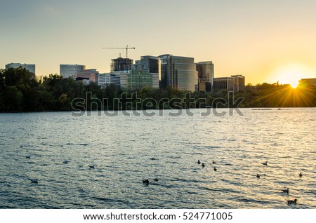 Rosslyn Skyline at Sunset with Potomac River in Foreground