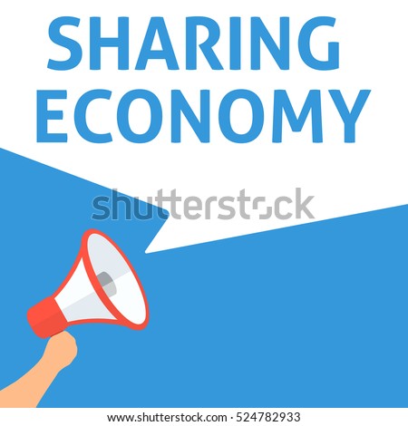 SHARING ECONOMY Announcement. Hand Holding Megaphone With Speech Bubble. Flat Illustration