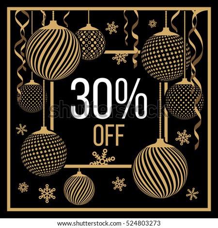 Banner for seasonal discounts, exclusive Christmas decorations, balls, snowflakes, serpentine, christmas flat  design vector.