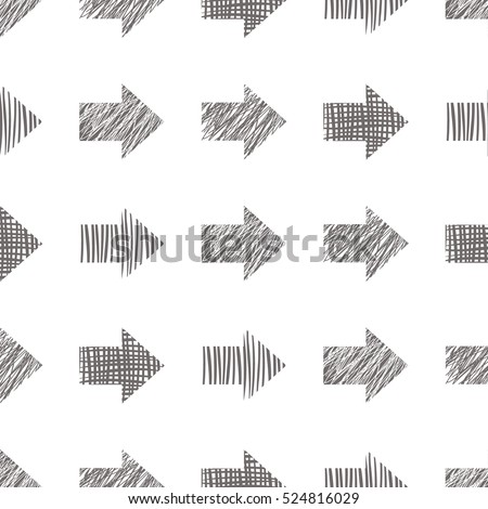 Seamless vector  geometrical pattern with arrows.  Grey pastel endless background with  hand drawn textured geometric figures. Graphic  vector illustration.