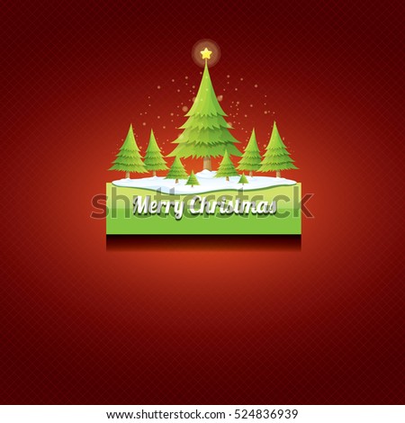 Christmas vector green glossy button with green cartoon christmas tree and christmas lights on red classic background. web green christmas button with snow, ice border design elements