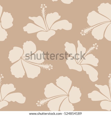 Motley vector illustration. Seamless exotic pattern with beige tropical flowers. Blooming jungle, hibiscus seamless pattern.