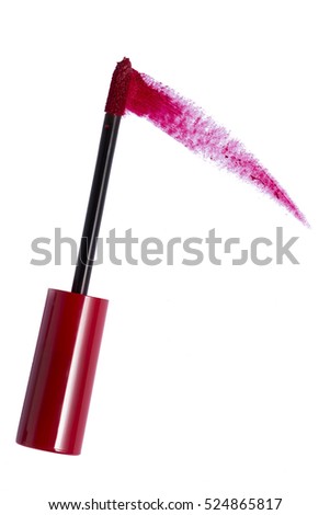 Red color lip gloss brush on background