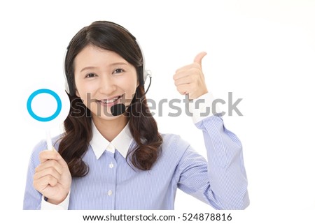 Call center operator with a Yes sign