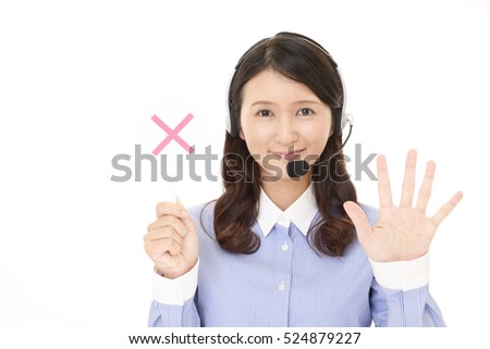 Call center operator with a No sign