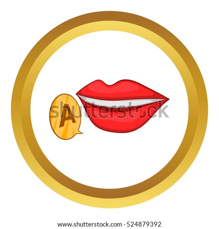 Mother language symbol vector icon in golden circle, cartoon style isolated on white background
