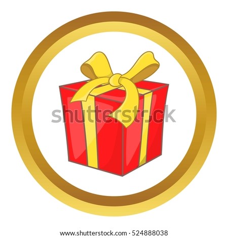 Gift box with ribbon bow in cartoon style isolated on white background vector illustration