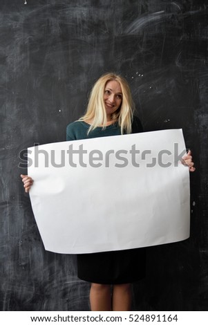woman with white paper poster 
