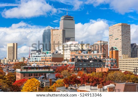 Boston, Massachusetts, USA downtown cityscape in autumn.