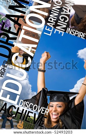 An education montage or layout with photos and text of students and graduates.  Plenty of copyspace for your text or logo.