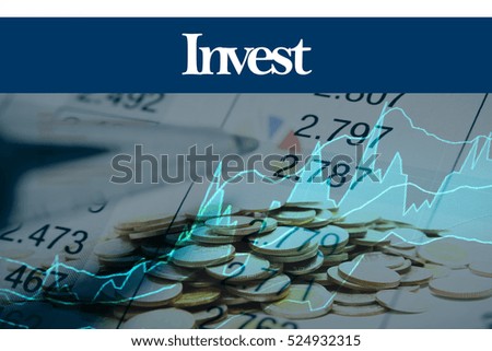 Invest - Abstract digital information to represent Business&Financial as concept. The word Invest  is a part of stock market vocabulary in stock photo