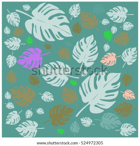 Vector seamless graphical artistic tropical nature pattern, spring summer time, rain forest flora, colorful, stylish background print with philodendron leaf.