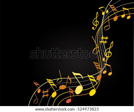 Music notes gold on a black background