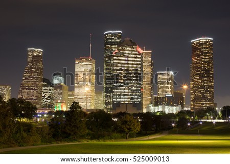 Night landscape of Downtown Houston at night or sunset