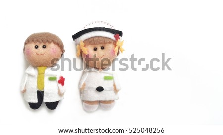 Doll doctor and nurse on white background with copy space.Ministry of Public Health.Medical staff
