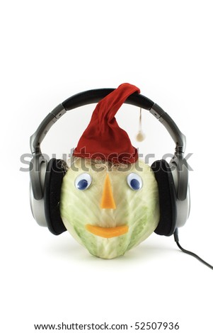 The little man from cabbage with ear-phones and red cap