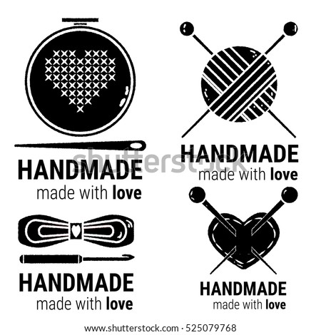 Handmade logo vintage vector set. Set of Handmade tool silhouette elements. Hadcraft icon. 