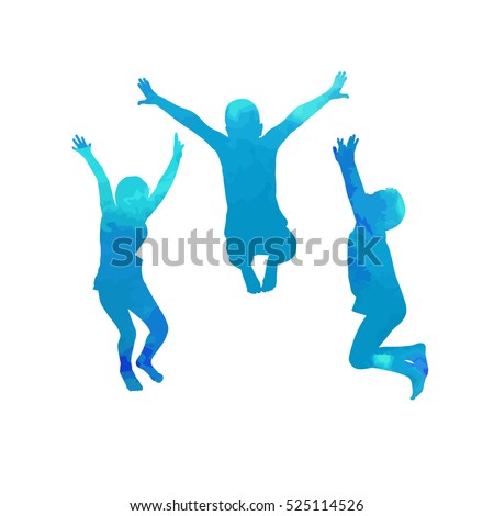A child silhouette jumps. Vector