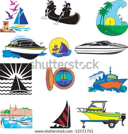 Vector Illustration of 12 different types of Boats.