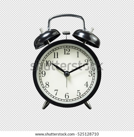 Black retro alarm clock on isolated background / clipping paths Royalty-Free Stock Photo #525128710