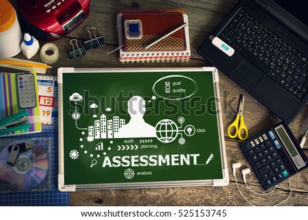 Assessment design concept for business, consulting, finance, management. Business Development concepts for printed materials.