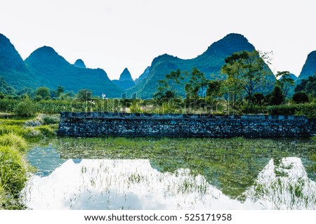 The  mountains and river scenery in summer