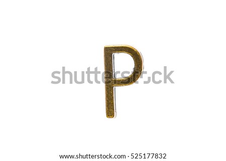 Letter "P" Classic retro style vintage capital text golden luxury english gold letter isolated on white