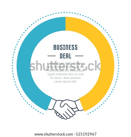 Flat line illustration of business deal. Concept for web banners and printed materials. Template with buttons for website banner and landing page.  Royalty-Free Stock Photo #525192967