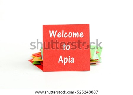 picture of a red note paper with text welcome to Apia
