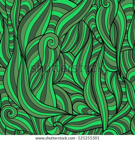 Seamless vector pattern background with abstract ornaments waves. Hand draw illustration