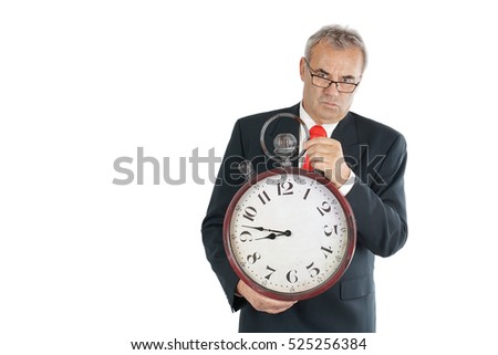 business, time concept - senior businessman with clock