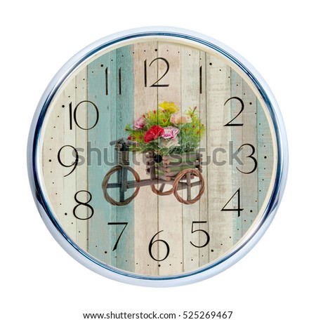 Create a Clock with wood backgrounds,Isolated on white,clipping path